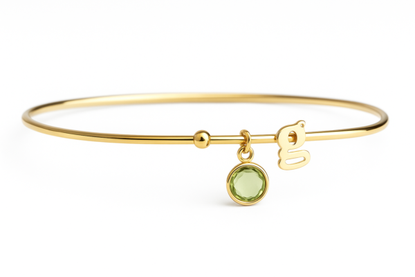 Brazalete Rígido Personalizado con Inicial y Piedra de Nacimiento