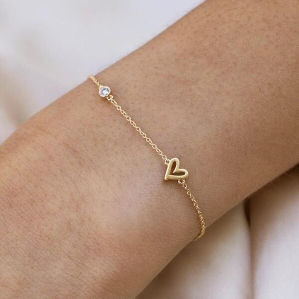 Pulsera Delicada de Corazón y Solitario - Imagen 2